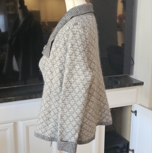 LOFT Geo Jacquard Grey White Wool Mohair Blend Open Cardigan L - Picture 11 of 13